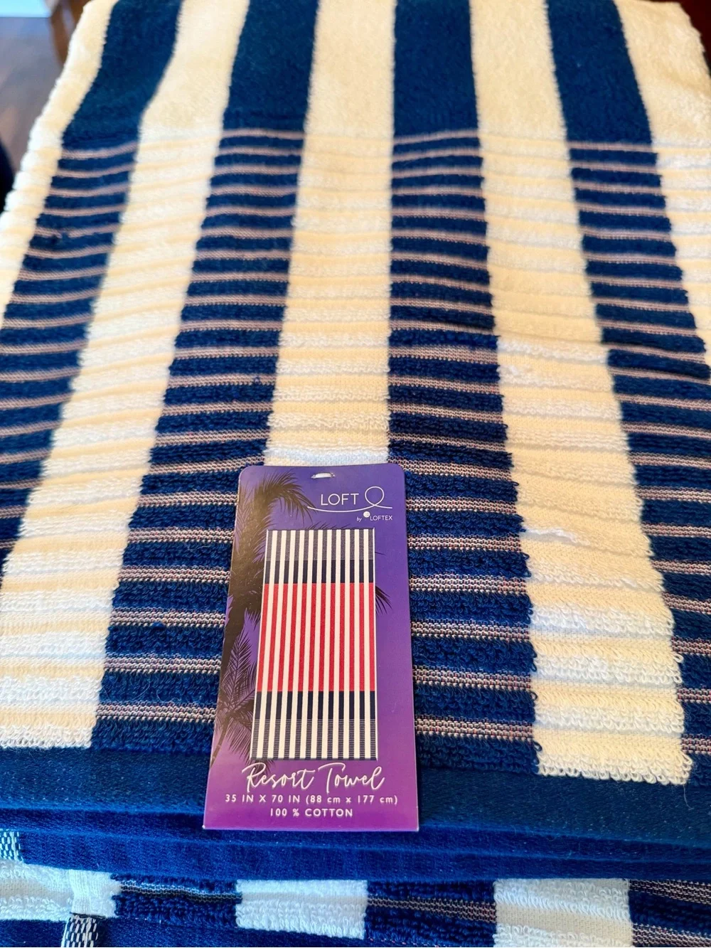 Loft by Loftex Resort Beach Towel 35x70 Red White Blue Striped 100% Cotton NWT